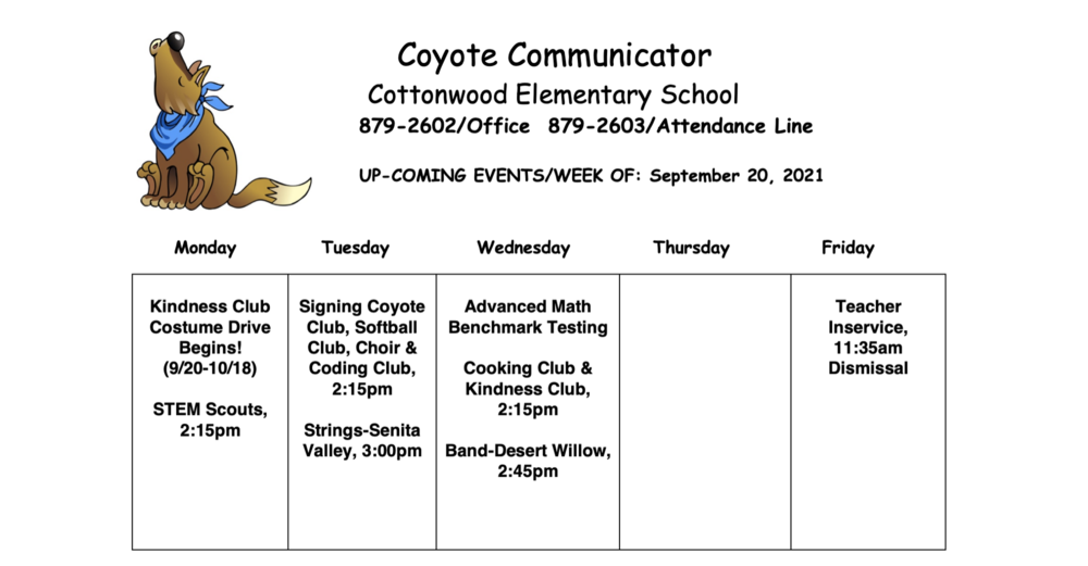 Coyote Communicator week of 9/20