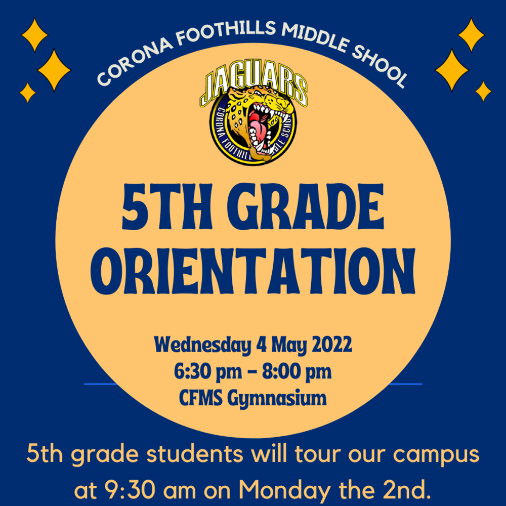 5th Grade Orientation Wednesday 4 May