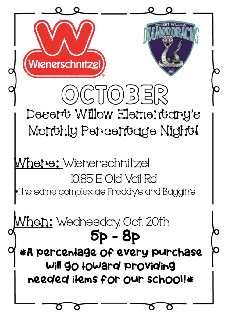 Wienerschnitzel Night Wednesday 10/20 from 5-8pm 