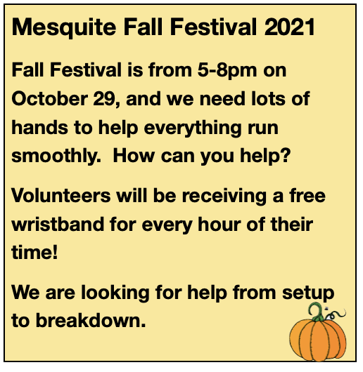 Fall Festival Volunteers needed.
