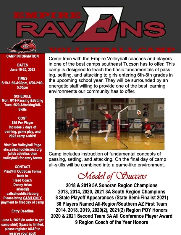 Camp flyer for volleyball